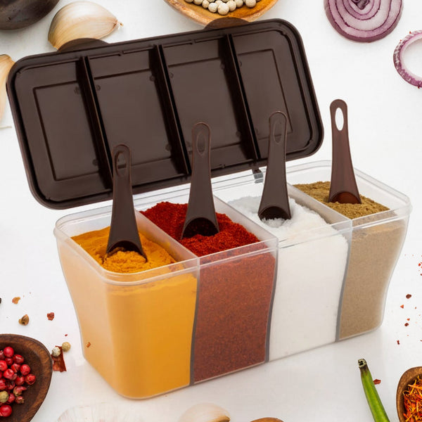 Kitchen Airtight 4-Section Storage Container / Pickle Jar with 4 Spoons (1 Pc / Mix Color)