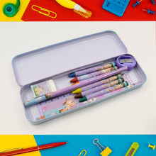 Stationery Kit for Kids - Metal Pencil Box, Sharpener, Pencil & Eraser (12 Pc Set)