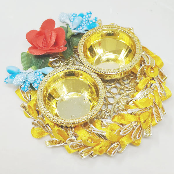 Delight Combo of Bhai Rakhi handmade golden roli plate with assorted chocolates and tilak set