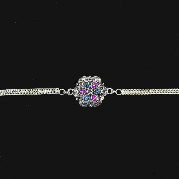 Beautiful Silver Colored Flower Rakhi