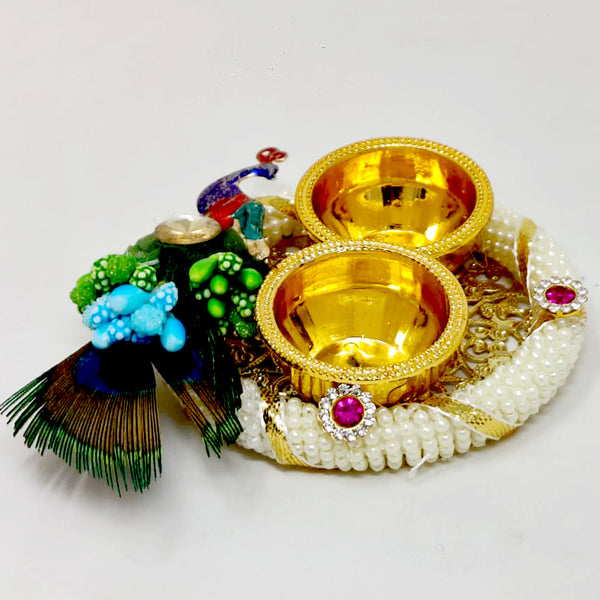Decorative Peacock Tilak Platter for Temple/Rakhi/Welcome Plate/Return Gift/Wedding/Home Pooja Thali Set(Pack of 1)