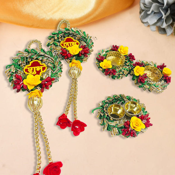 Decorative Handmade Festive Combo Set – Shubh Labh Wall Hanging with Roli Plate & Diya Holder | Perfect for Diwali, Home & Office Décor, Gifts & Temple Decoration