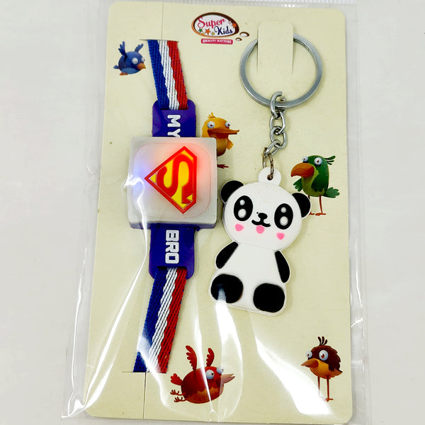 LED Rakhi  Kids Superman/Batman Rakhi with Ironman/panda Keychain