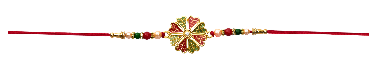 Traditional Rakhi  Bright Floral Centerpiece design and Decorative Thread